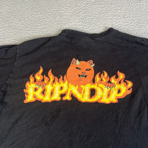Ripndip Lord Nermal Devil Flames T-Shirt Mens Large Black Funny Parody Cartoon - Picture 2 of 6